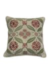 Buy_House of Inari_Off White 100% Cotton Velvet Embroidery Floral Bloom Cushion Cover _at_Aza_Fashions