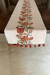 Buy_House of Inari_Red 100% Cotton Floral And Tassels Embroidered Table Runner_at_Aza_Fashions