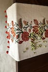 House of Inari_Red 100% Cotton Floral And Tassels Embroidered Table Runner_Online_at_Aza_Fashions