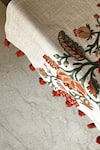 Buy_House of Inari_Red 100% Cotton Floral And Tassels Embroidered Table Runner_Online_at_Aza_Fashions