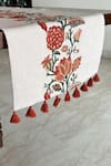 Shop_House of Inari_Red 100% Cotton Floral Embroidered Table Runner _at_Aza_Fashions