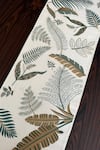 Shop_House of Inari_Beige 100% Cotton Palm Leaves Embroidered Table Runner_at_Aza_Fashions