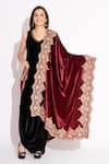 Shop_House Of Inari_Wine Floral And Lace Embroidered Stole _at_Aza_Fashions