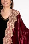 House Of Inari_Wine Floral And Lace Embroidered Stole _Online_at_Aza_Fashions