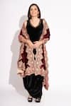 Shop_House Of Inari_Wine Floral And Lace Embroidered Stole _Online_at_Aza_Fashions