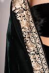 Shop_House of Inari_Green Floral And Thread Embroidered Velvet Stole _Online_at_Aza_Fashions