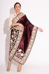 Buy_House of Inari_Wine Floral And Thread Work Velvet Stole _at_Aza_Fashions