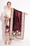 Shop_House of Inari_Wine Floral And Thread Work Velvet Stole _at_Aza_Fashions