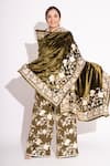 Buy_House Of Inari_Green Floral Parsi Embroidered Stole _at_Aza_Fashions