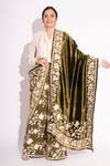 Shop_House Of Inari_Green Floral Parsi Embroidered Stole _at_Aza_Fashions