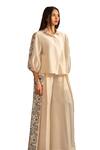 House Of Inari_Off White Silk, Chanderi Embroidery Collared Petunia Bloom Shirt With Pant _Online_at_Aza_Fashions