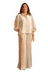 House Of Inari_Off White Pure Silk Chanderi Embroidery Blossom Collar Petunia Shirt With Pant _Online_at_Aza_Fashions