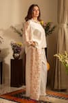 Buy_House Of Inari_Off White Pure Silk Chanderi Embroidery Blossom Collar Petunia Shirt With Pant _Online_at_Aza_Fashions