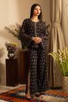 Buy_House Of Inari_Black Pure Georgette Embroidery Poppy Bloom Scoop Neck Top With Bell Bottom Pant _at_Aza_Fashions