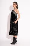 Buy_House of Inari_Black Silk Velvet Embroidery Eyelet One Shoulder Off Gown _Online_at_Aza_Fashions