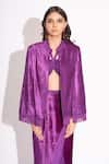 Shop_House Of Inari_Purple Makhmal Floral Mandarin Collar Embroidered Reversible Jacket _Online_at_Aza_Fashions