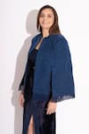 House Of Inari_Blue Makhmal Floral Mandarin Collar Blossom Embroidered Reversible Jacket _at_Aza_Fashions