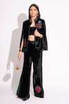 Buy_House Of Inari_Black Silk Velvet Embroidery Midnight Rose Mandarin Collar Jacket _at_Aza_Fashions