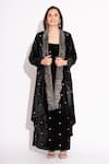 Buy_House of Inari_Black Silk Velvet Embroidery Gul Open Neck Long Asymmetric Jacket _at_Aza_Fashions