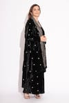 House of Inari_Black Silk Velvet Embroidery Gul Open Neck Long Asymmetric Jacket _Online_at_Aza_Fashions