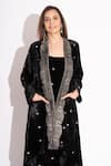 Buy_House of Inari_Black Silk Velvet Embroidery Gul Open Neck Long Asymmetric Jacket _Online_at_Aza_Fashions