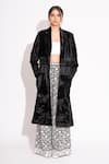 Buy_House Of Inari_Black Silk Velvet Embroidery Bahar Open Neck Overcoat _at_Aza_Fashions