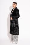 House Of Inari_Black Silk Velvet Embroidery Bahar Open Neck Overcoat _Online_at_Aza_Fashions