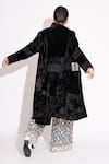 Shop_House Of Inari_Black Silk Velvet Embroidery Bahar Open Neck Overcoat _Online_at_Aza_Fashions