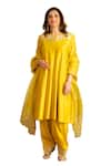 House of Inari_Yellow Kurta Pure Silk Chanderi Embroidered Floral Notched Round Kaner Set _Online_at_Aza_Fashions