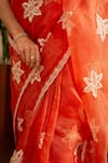 Shop_House of Inari_Orange Pure Silk Organza Embroidered Nargis Saree With Unstitched Blouse Piece _Online_at_Aza_Fashions