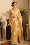 Buy_House of Inari_Gold Pure Silk Tissue Embroidered Gulab Saree With Unstitched Blouse Piece _at_Aza_Fashions