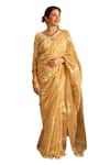 House of Inari_Gold Pure Silk Tissue Embroidered Gulab Saree With Unstitched Blouse Piece _Online_at_Aza_Fashions