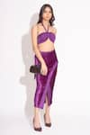 House of Inari_Purple Bustier Pure Silk Jacquard Crepe Embroidered Thread Halter Skirt With _at_Aza_Fashions