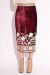 House of Inari_Wine Makhmal Embroidered Floral Straight Skirt_Online_at_Aza_Fashions