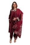 Buy_House of Inari_Wine Kurta And Pant Makhmal Embroidered Floral Set _Online_at_Aza_Fashions