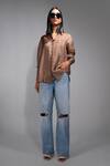 Buy_Shruti S_Brown Silk Solid Lace Tassels Stand Collar Shirt _at_Aza_Fashions