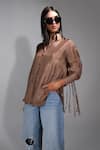 Buy_Shruti S_Brown Silk Solid Lace Tassels Stand Collar Shirt _Online_at_Aza_Fashions