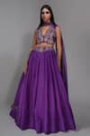 Buy_Shruti S_Purple Lehenga And Blouse Silk Embroidered Zari V-neck Set _at_Aza_Fashions