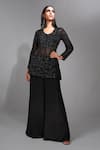 Buy_Shruti S_Black Blouse Satin Embellished Bead Kurta Round Peplum Sharara Set _at_Aza_Fashions