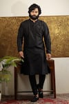 Buy_Hilo Design_Black Dupion Silk Embroidery Cutdana Reindeer Placement Kurta _at_Aza_Fashions