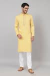 Buy_Hilo Design_Yellow Giza Cotton Embroidery Thread Kiiro Placket Kurta _at_Aza_Fashions