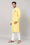 Buy_Hilo Design_Yellow Giza Cotton Embroidery Thread Amarillo Abstract Placement Kurta _Online_at_Aza_Fashions