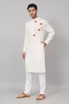 Buy_Hilo Design_Off White Giza Cotton Embroidery Thread Floral Patchwork Kurta_Online_at_Aza_Fashions