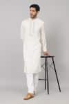 Hilo Design_Off White Giza Cotton Embroidery Thread Floral Placket Kurta _Online_at_Aza_Fashions