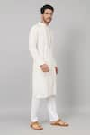 Shop_Hilo Design_Off White Giza Cotton Embroidery Thread Floral Placket Kurta _Online_at_Aza_Fashions