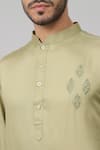 Hilo Design_Green Giza Cotton Embroidery Resham Moss Diamond Placement Kurta _at_Aza_Fashions