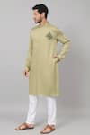 Buy_Hilo Design_Green Giza Cotton Embroidery Resham Laurel Placement Kurta _Online_at_Aza_Fashions