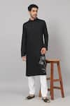 Hilo Design_Black Giza Cotton Embroidery Thread Stelo Stem Placement Kurta _Online_at_Aza_Fashions