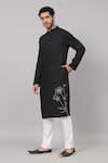 Shop_Hilo Design_Black Giza Cotton Embroidery Thread Stelo Stem Placement Kurta _Online_at_Aza_Fashions