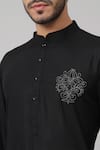 Hilo Design_Black Giza Cotton Embroidery Thread Carvao Coal Resham Work Kurta _at_Aza_Fashions